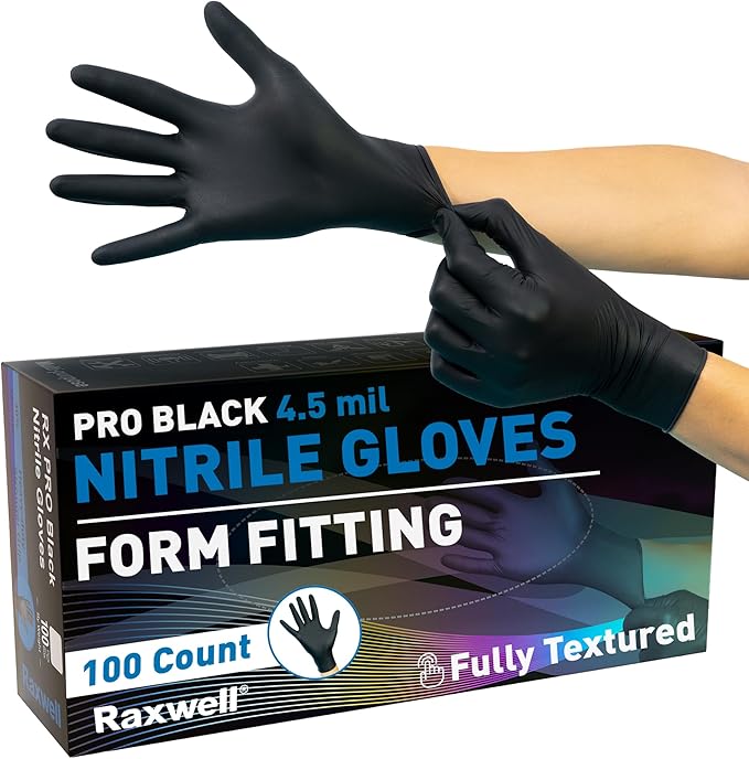 Raxwell Black Nitrile Gloves | Black Gloves Disposable Latex Free 4.5mil Powder Free, Food Safe Gloves, Cooking Gloves