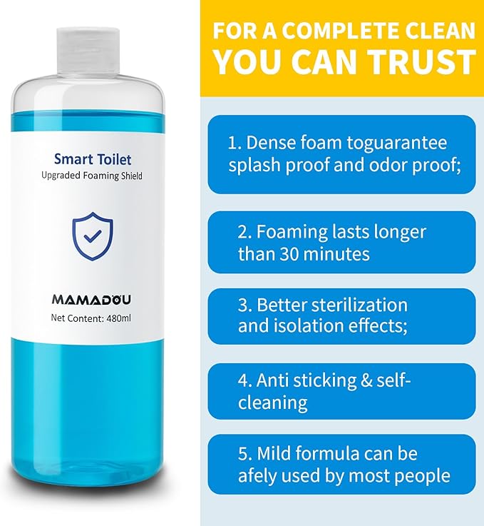 MAMADOU 480ml Foam Shield Smart Toilet Spray Splash Proof Odor Control Cleaning Aid Foam Agent Toilet Prevents Water Splashing Stains Fresh Bathroom Solution 1 Pack
