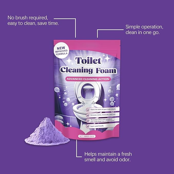 Toilet Cleaning Powder, Powerful Toilet Bowl Cleaner for Removing Stains, Limescale & Odor, Fast Dissolving Foam Cleaner, Easy to Use, Fresh Scent, Septic Safe, 100g (3)