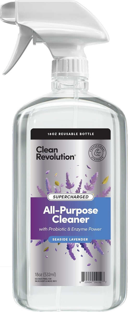 Clean Revolution SuperCharged All Purpose Cleaner Refill with Smart Probiotic + Enzyme Complex, Multi-Surface Kitchen Bathroom & Floor Cleaner, Seaside Lavender, 18 oz (Pack of 1)