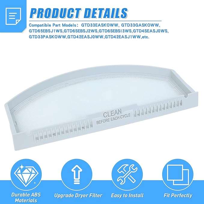 Upgraded WE03X23881 Dryer Lint Filter Replacement Kit for GE Dryer, GTD65EBSJ3WS GTD33EASK0WW, Stainless Steel Lint Screen for Dryer, Flexible Dryer Lint Brush, Dryer Vent Vacuum Hose Attachment
