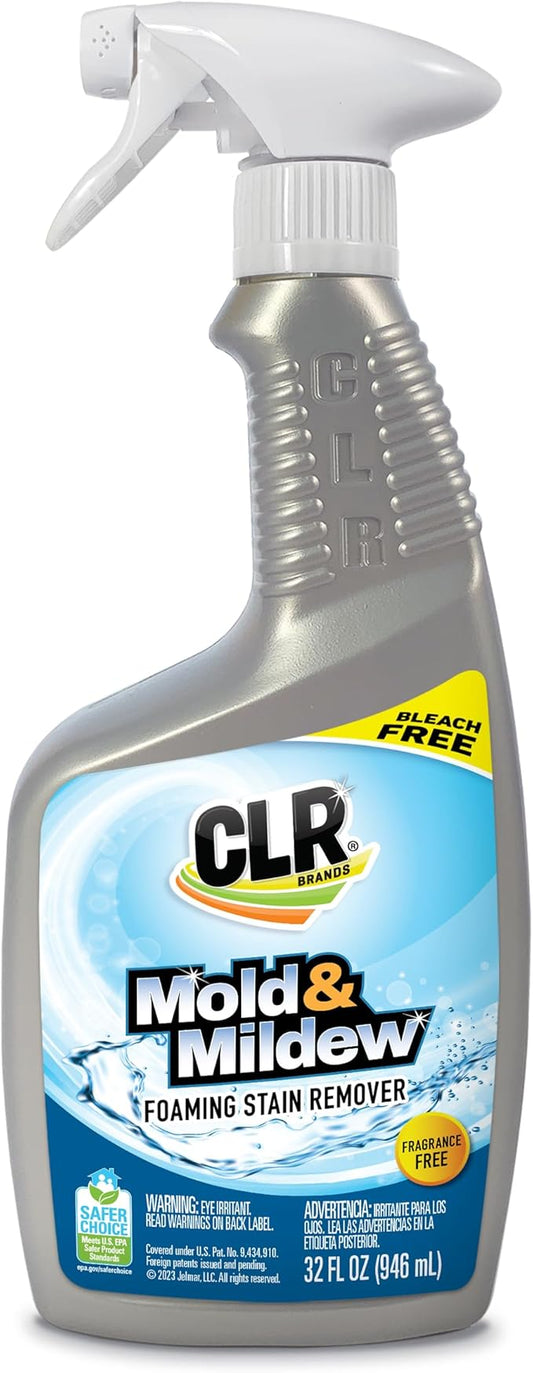 CLR Mold & Mildew Clear, Bleach-Free Stain Remover Spray | Works on Fabric, Wood, Fiberglass, Concrete, Brick, Painted Walls, Glass and More | EPA Safer Choice (32 Ounce)