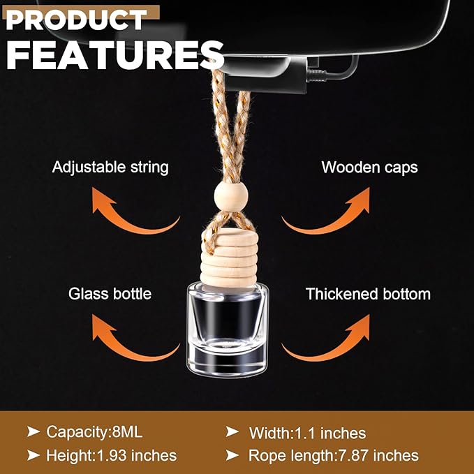 Domensi 150 Pieces Hanging Car Diffuser Air Freshener Bottle Bulk Empty Glass Refillable Perfume Bottles Oil Diffuser Aromatherapy Pendant for Auto Interior Ornaments Decor (Clear)