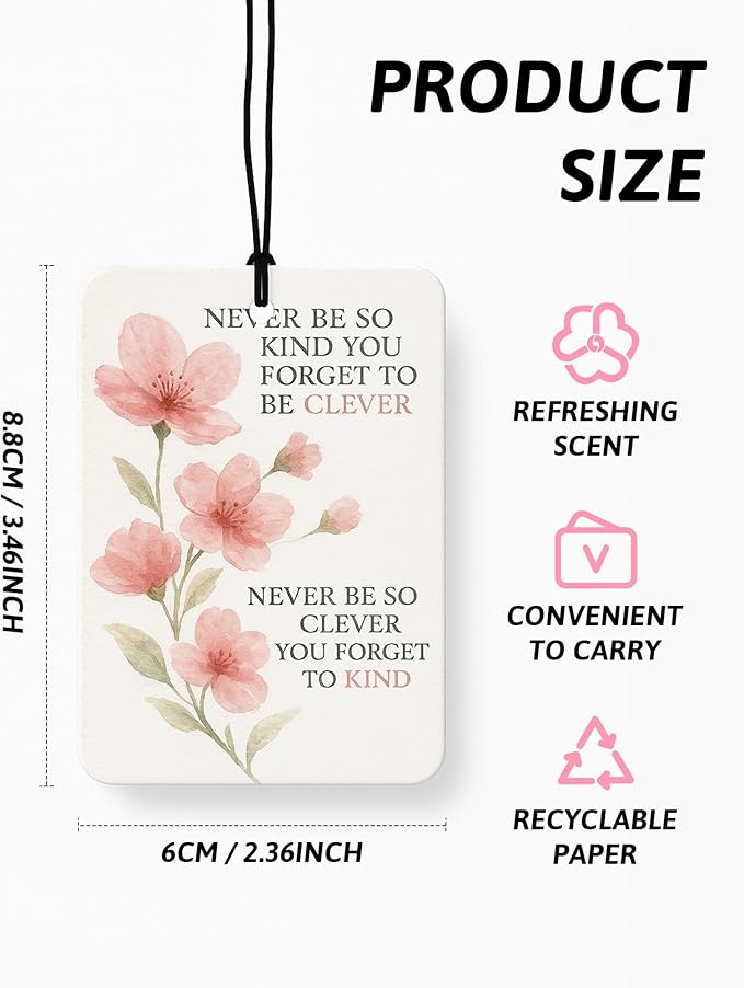 Boho Pink Floral Inspirational Car Air Freshener 4 Pcs, Preppy Girly Motivational Quotes Hanging Air Freshener for Cars Closet Drawer Books, Cute Car Accessories Mirror Decor for Women
