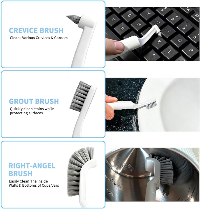 Crevice Cleaning Brush Set, Grout Brush Tools with 4Pcs Repalceable Scrub Brushes & 1 Handle, Small Hard Bristle Cleaner Brushes for Home Kitchen Sink Bathroom Corner Window Groove Cup Blender