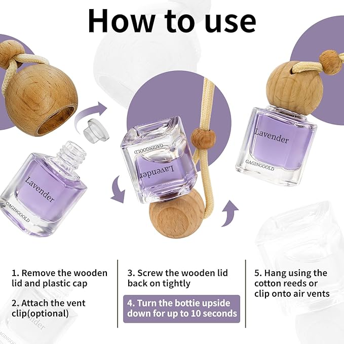 Car Air Freshener Hanging 2 Pack, Lavender Scent Essential Oil Diffuser Long Lasting Up to 150 Days, Cute Car Accessories with 2 Vent Clip for Women Men Gift, Odor Eliminator