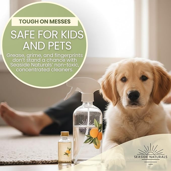 Clarity Kit – Non-Toxic Glass & Mirror Cleaner with Refillable Glass Spray Bottle – Plant-Based, Essential-Oil Powered, Streak-Free Formula Safe for Kids, Pets. 1oz - makes 1 bottle