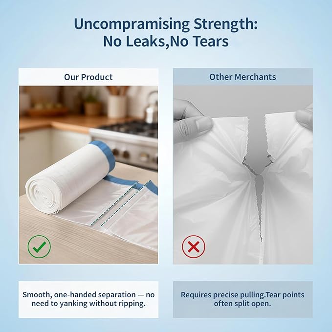 150 Count 8 Gallon Trash Bags Drawstring - 1.2 Mil Heavy Duty Medium Garbage Bags Unscented, 30 Liter Thick Plastic Trash Can Liners for Home Kitchen Bathroom