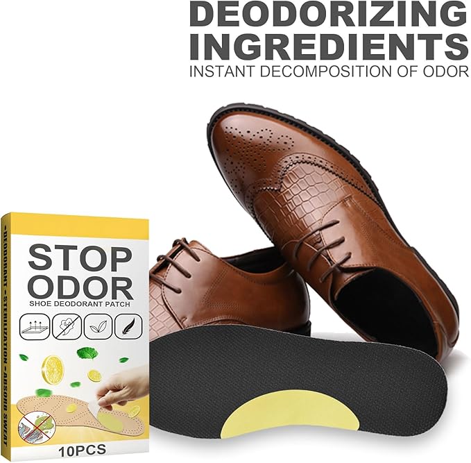 Shoe Deodorizer Patches Replace Every 7 Days with Lemon and Calamus Extract, Foot and Sock Odor Eliminator Stickers, 10 Count