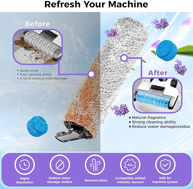 YGY 36 Pack lavender Scent Floor Cleaner, Deodorizes and Deep Cleans for Multiple Hard Floors, Lavender Scent, Compitable with Tineco Vacuum Mop, Cleaning Solution-36 Tablets