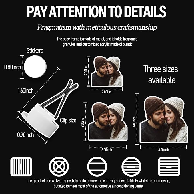 WOCOCN Personalised Car Air Freshener,Vent Clip Unique with Custom Picture,Cute&Meaning Gifts for Women,Friends,lover,Fun Driving Experience (Arcylic AA)