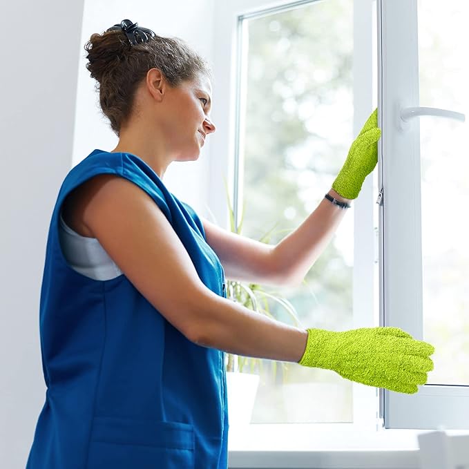Patelai 3 Pairs Microfiber Plant Dusting Gloves Leaf Cleaning Gloves for Indoor Plants, Blinds, Furniture, House(Green Yellow, Water Blue, Pink,Large)