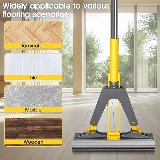 Masthome Spin Mop Bucket System with 3 Mop Pads & Sponge Mop with 3 Absorbent PVA Mop Refills for Floor Cleaning