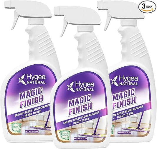 Hygea Natural Magic Finish Enzyme-Based Chemical-Free Floor Cleaner - No Rinse, Biodegradable Formula - Removes Grease Buildup in Tile & Grout - for All Hard Floors (3 Pack, 24 oz each)