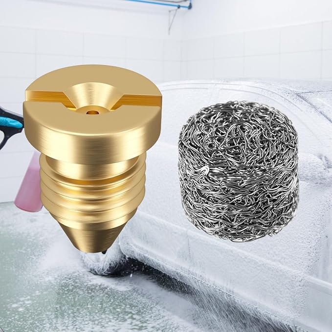 2 Pieces 1.1 mm Orifice Foam Cannon and 2 Pieces Foam Maker, Universal Brass Thread Nozzle Tips and Mesh Filter for Snow Foam Lance, Tool Daily Foam Cannon