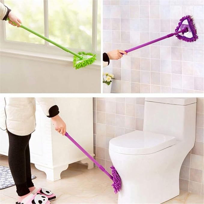 Microfiber Triangle Spin Mop Retractable Mops with 2 Extra Refills for Home Wall Floor Office(Purple)