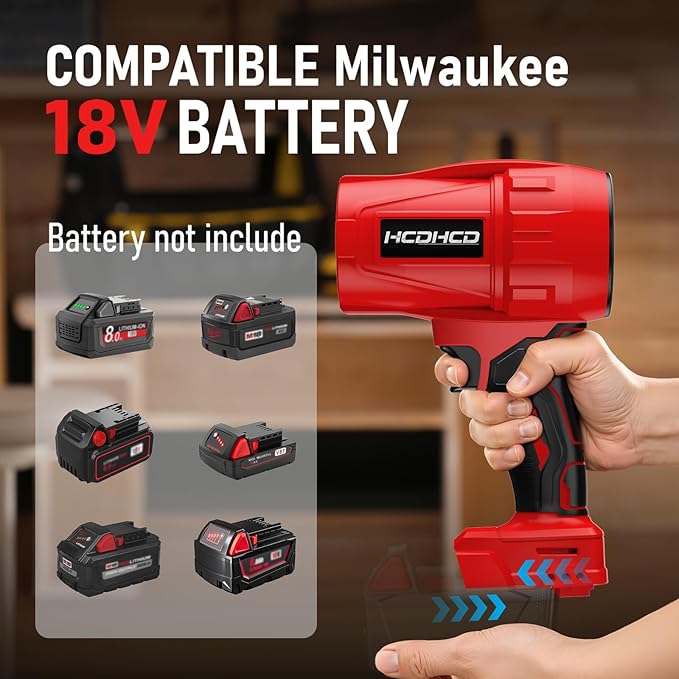 Cordless Leaf Blower Milwaukee M18 18V Battery,580000RPM Turbo Jet Blower with 4 Nozzles, Lightweight Handheld Blower for Patio, Lawn, Yard, Leaves, Dust, Garage & Snow Cleaning (No Battery)