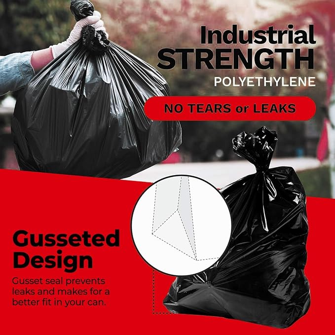 ToughBag 42 Gallon Trash Bags, 2.5 Mil Contractor Garbage Bags (50 COUNT) Heavy Duty Black Garbage Can Liners, 33 x 48" - Construction, Lawn, Industrial, Leaf - Made in USA