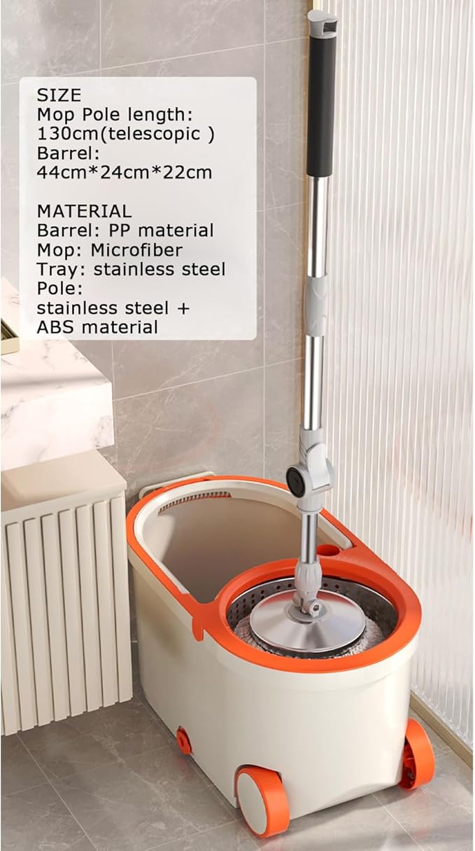 Spin Mop and Bucket with Wringer Set, Mops with 4 Replacement Washable Microfiber Mop Pad Heads Refills, Easy Moving with Wheels for Home Floor Cleaning
