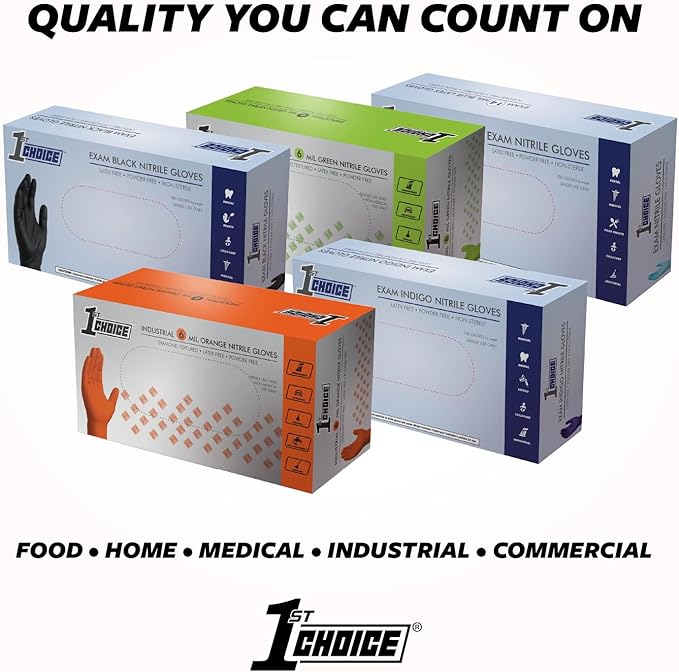1st Choice Nitrile Gloves Disposable Latex-Free, Black, 5 Mil for Cooking, Cleaning, Automotive, Industrial, Food Prep, Home