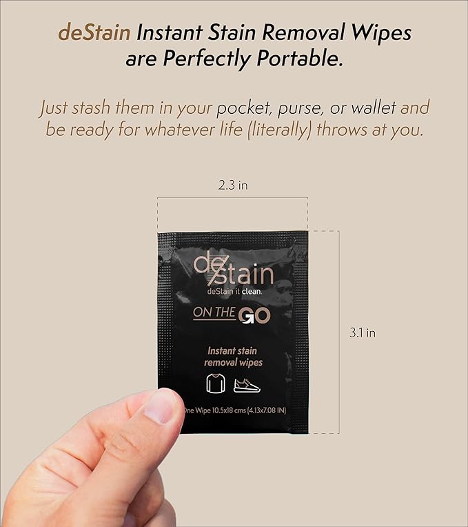 deStain Wipes | On The Go | Instant Clothes Stain Removal | Innovative Technology | Environmentally Friendly | 10 Wipes