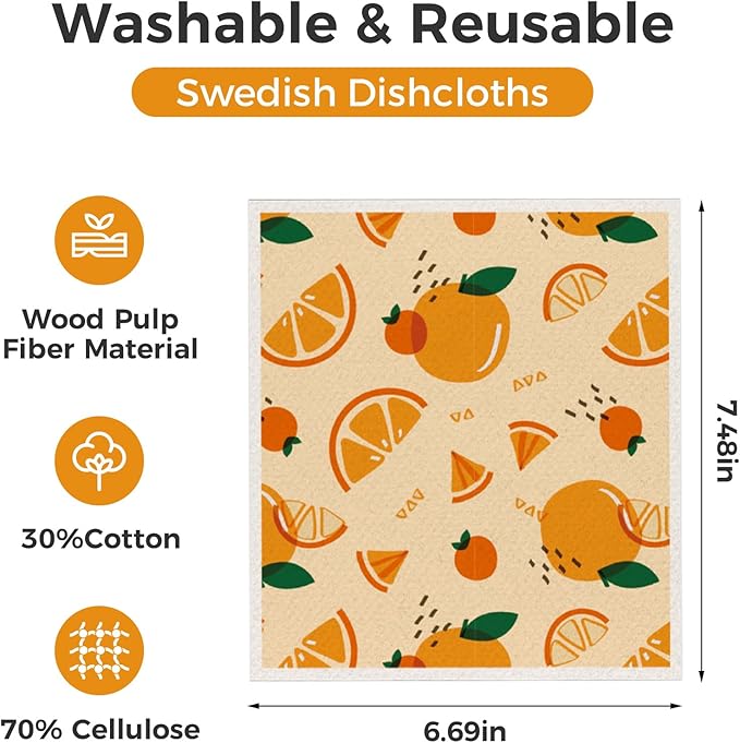 10PCS Swedish Dishcloths for Kitchen, Reusable Paper Towels Washable, Dish Rags for Washing Dishes with Clips, Non-Scratch Kitchen Towels and Dishcloths Sets, Dish Cloths, No Odor(Fruit)