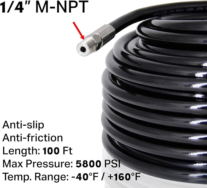 Twinkle Star Sewer Jetter Kit for Pressure Washer -100 ft Hose, 1/4 Inch NPT, Drain Cleaning Hose, Button Nose & Rotating Sewer Jetting Nozzle, Orifice 4.0, 4.5, 5.5, 5800 PSI