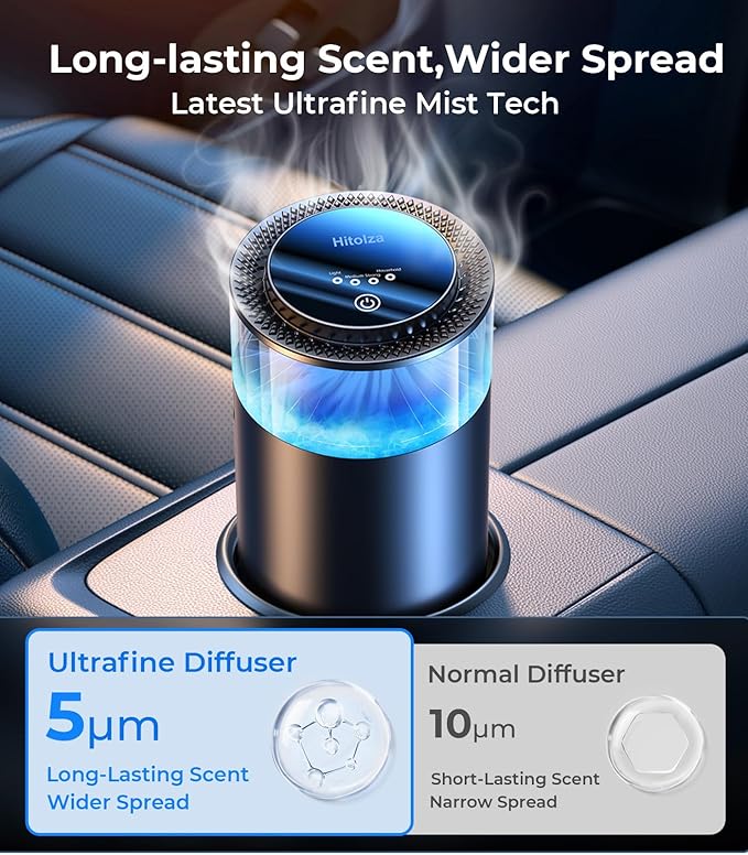 Smart Car Air Fresheners, Ambient Light & Mist Fragrance, Auto On/Off Car Air Freshener Diffuser, Adjustable Intensity, Lasts 6 Months, Built-in Battery, Premium Scents Refill X2 - Cedarwood