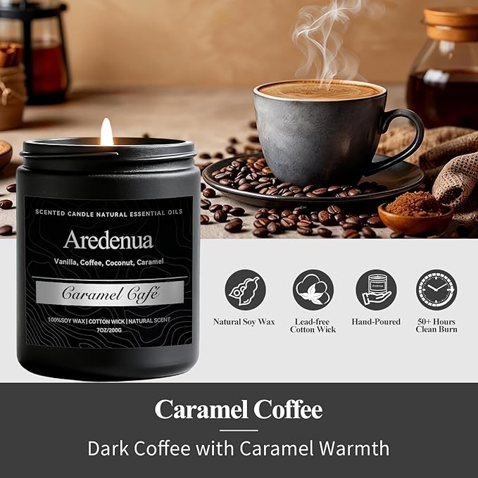 Caramel Coffee Candle | Soy Scented Candles for Home & Office, 50H Clean Burn, Non-Toxic Soy Wax with Cotton Wick – Aromatherapy Candle for Men & Women, Cozy Coffee & Caramel Scent