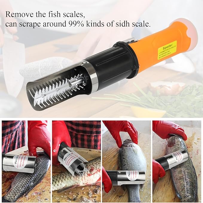 Electric Fish Scaler with Extra Stainless Steel Roller Blade for Scraping Salmon and Other's Fish,Powerful Cordless Fish Scale Remover Cleaner Skinner Kit Designed with 12V Rechargeable Battery