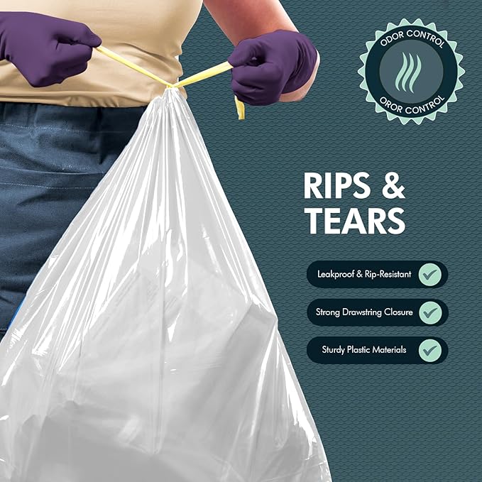 PAMI Extra-Strong 13 Gallon Unscented Tall Kitchen Garbage Bags with Drawstring, for Indoor & Outdoor Use (White - 50 Pack 1 Count (Pack of 1))