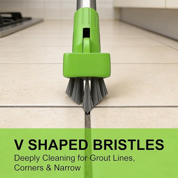 ITTAHO 2 Pack Grout Brush with Long Handle, Swivel Cleaning Grout Line Scrubber - Durable Handle Grout Cleaner Brush for Bathroom,Tile,Baseboard,Walk in Shower,Corner & Narrow Space (Green)