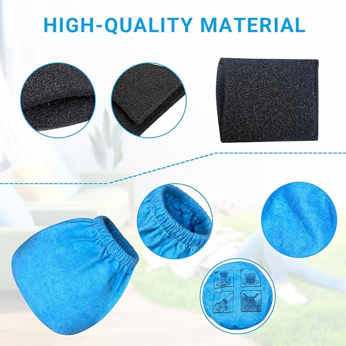 8 Pack VRC2 Cloth Filters & 2 Pcs VFF21 Foam Filter Kit Compatible with Vacmaster 1.5 to 3.2 Gallon Wet/Dry Vac, Fit for Armor All 2.5 Gallon Shop Vacuum: AA255, AA255W