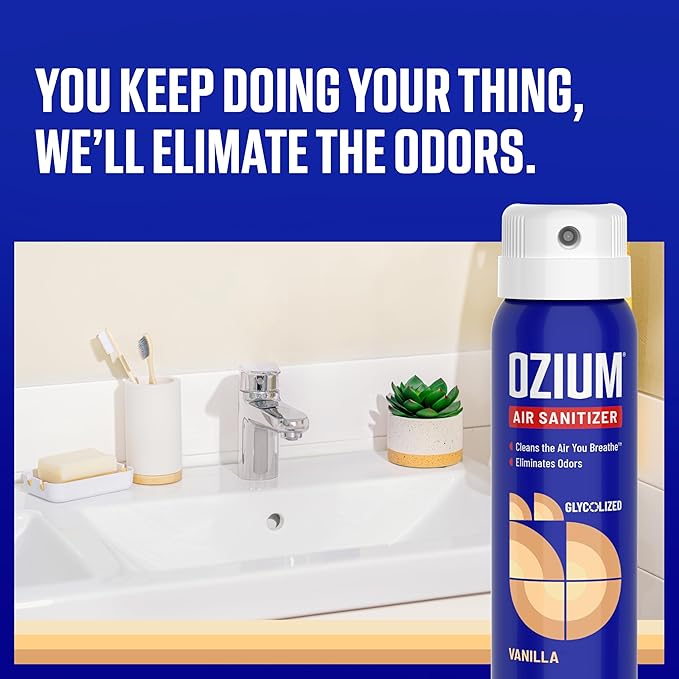 Ozium 3.5 Oz. Air Sanitizer & Odor Eliminator for Homes, Cars, Offices and More, Vanilla Scent, 2 Pack