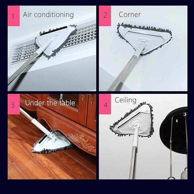 Multi Functional Window Cleaner, Detachable Rod Glass Wiper, 360 Degree Rotatable Floor Ceiling Wall Cleaner with Ergonomic Handle, Includes 3 Stainless Steel Tubes and 2