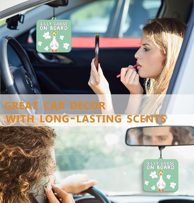 Cute Gooses Car Air Fresheners Hanging Silly Goose Green Car Accessories Interior 3Pcs, Silly Goose on Board Cars Rear View Mirror Decor Cute Duck Goose Gifts Car Decoratio(Black I）