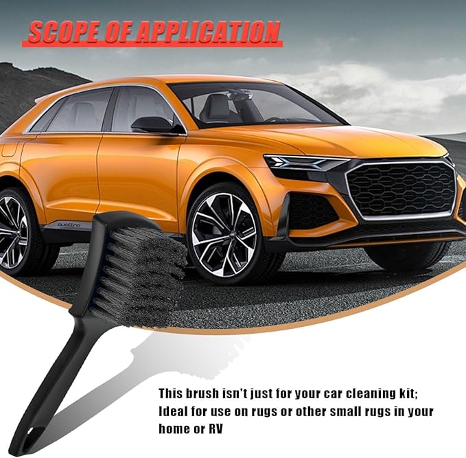 8.3×2.5 Inch Car Wash Brush, Soft Bristle Short Handle Carpet Cleaning Brush, Scrub Brush for Floor Mats, Tires, Automotive Wheel Bushes for Vehicle Interior & Home (Black)