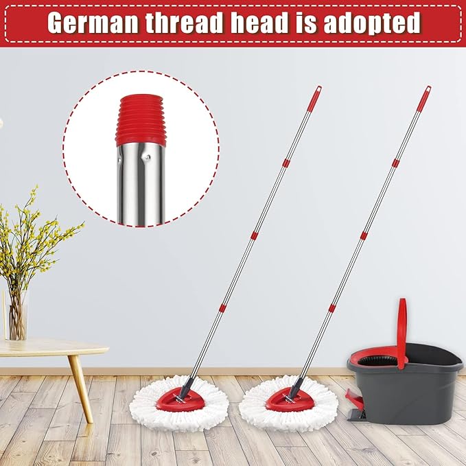 SHUESS 2 Pack Spin Mop Replacement Handle 4 Section 30 to 58 Inch Mop Replacement Stick Compatible with O-Cedar Spin Mop, Suitable for Microfiber Mop & Angle Broom (Mop Head& Base not Include)