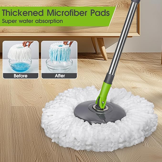 Masthome Spin Mop Bucket System with 3 Mop Pads & Sponge Mop with 3 Absorbent PVA Mop Refills for Floor Cleaning