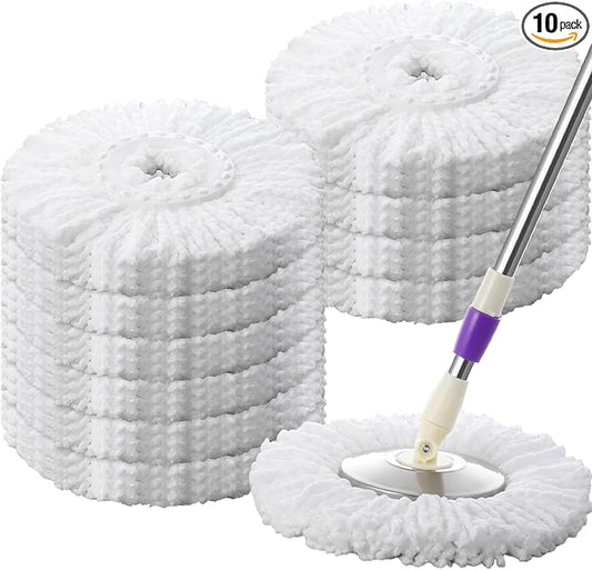 Shellwei 10 Pack Spin Mop Head Replacement Microfiber Head Refills 360° Spin Mop Fit Soft Durable Machine Washable Suitable for Floor Home Office Cleaning (White)