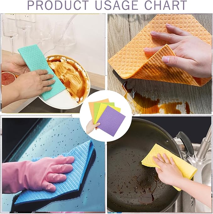 Swedish Dishcloths for Kitchen Assorted 10 Pack Reusable Compostable Kitchen Cloth Made in Germany Cellulose Sponge Swedish Dish Cloths for Washing Dishes Reusable Paper Towels Washable