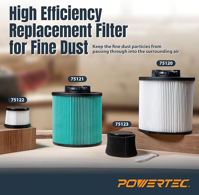 POWERTEC DXVC6910 Cartridge Filter for DeWalt 6-16 Gal. Wet/Dry Vacuums, Shop Vac Filters for DXV09PA, DXV10S-QT, DXV09P-QTA, DXV06P-QT, DXV10P-QT Shop Vacuum, 2 Pack (75120-P2)