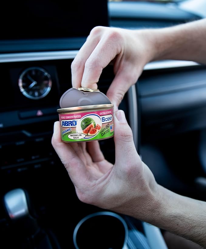 ABRO Car Air Fresheners: Canned, Spill Proof Airfreshener for Home, Office, or Car Accessories Interior, Lasts Up to 60 Days - 3 Pack Watermelon Sugar