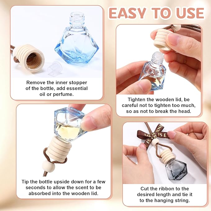 Mudder 50 Pcs Gradient Hanging Car Air Freshener Empty Clear Glass Diffuser Bottles for Essential Oils Perfume Pendant for Women Guests Wedding Favors Employee Appreciation Gifts(Rhombus,Colorful)