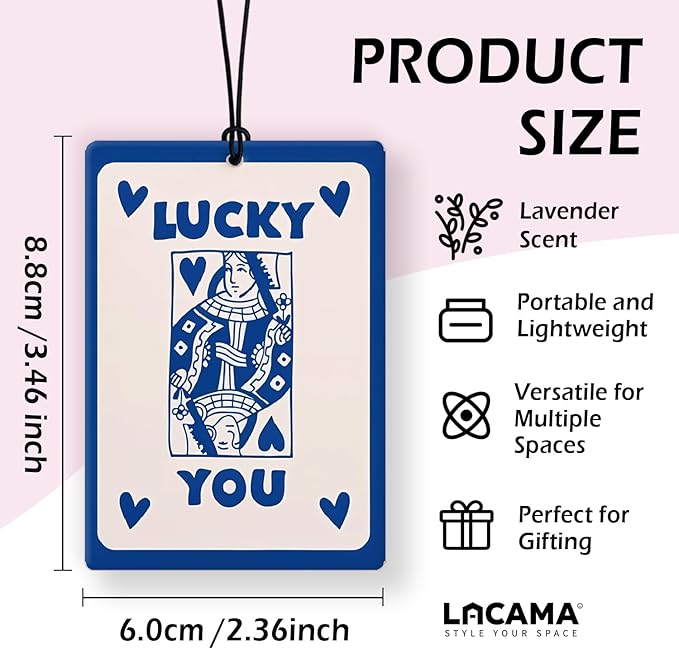 Lacama Blue Retro Car Air Freshener 3Pcs, Vintage Gothic Tarot Dice Ace Card Cars Scents Air Freshener for Women Girls Gifts, Trendy Retro Car Accessories Interior Mirror Decor Hanging