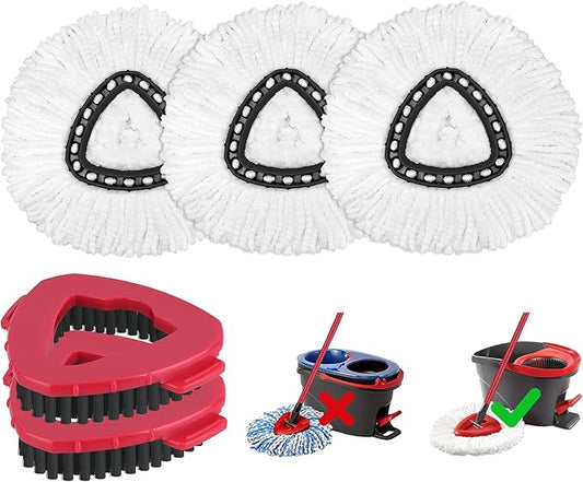 3+2 Pack Mop Replacement Heads for O-Ceda EasyWrin Spin Mop, Microfiber Spin Mop Refills, Easy Cleaning Mop Head Replacement, with 2 Scrub Mop Brush Head (mop 3pc+Brush 2pc)