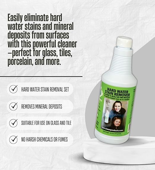 Bio-Clean 20.3 oz Hard Water Stain Remover Bundle with Microfiber Cloth – Cleans Glass Shower Doors, Tile, and Metal Surfaces to Remove Spots and Buildup – Gift Set (2 Items)