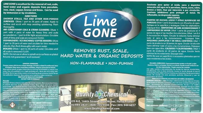 Quality Chemical Lime-Gone Remover - Calcium, Lime and Hard Water Stain Remover for Bathroom, Shower and Tile - Lime a Way - 128 oz (Pack of 2)