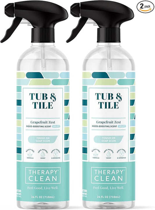 Therapy Bathroom Cleaner Spray 24 fl oz. (2-Pack) - Daily Shower Cleaner for Soap Scum, Hard Water Stains – Non-Toxic, Bleach-Free, Foaming Formula for Grout, Tile, Tubs, Glass and Bathroom