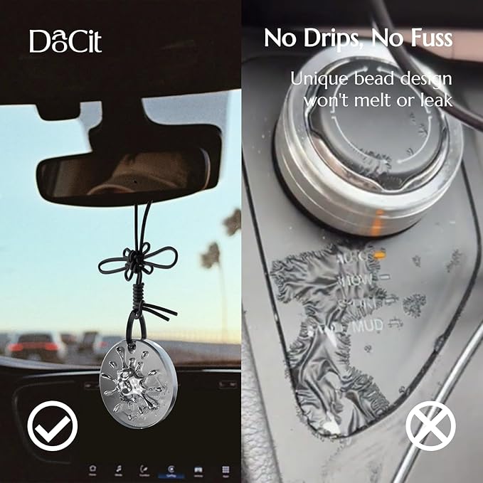 Car Air Freshener Hanging, Car Fresheners Long Lasting for Men & Women, Refillable Essential Oil Diffuser with 7 Beads + 14 Refills, 40+ Days Scent for Home, Office, Bathroom - White Tea